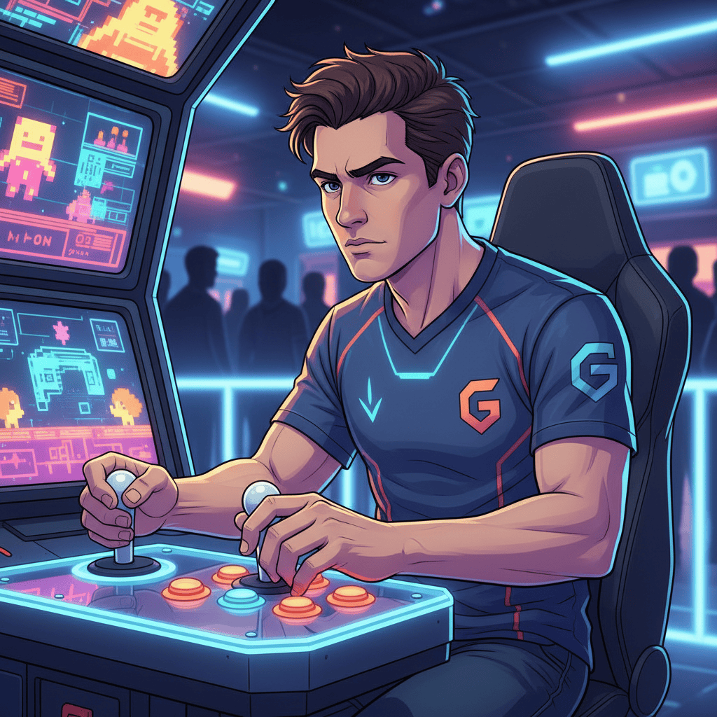 World's top competitive arcade gaming player, [Player's Name], during an exclusive interview.