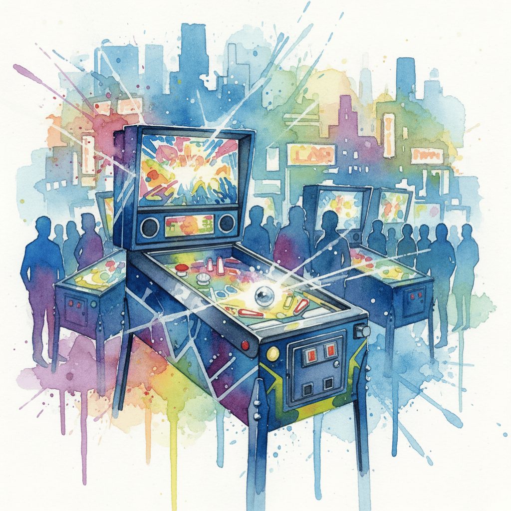 A modern pinball machine with vibrant lights and intricate artwork, showcasing the resurgence of popularity in the game.