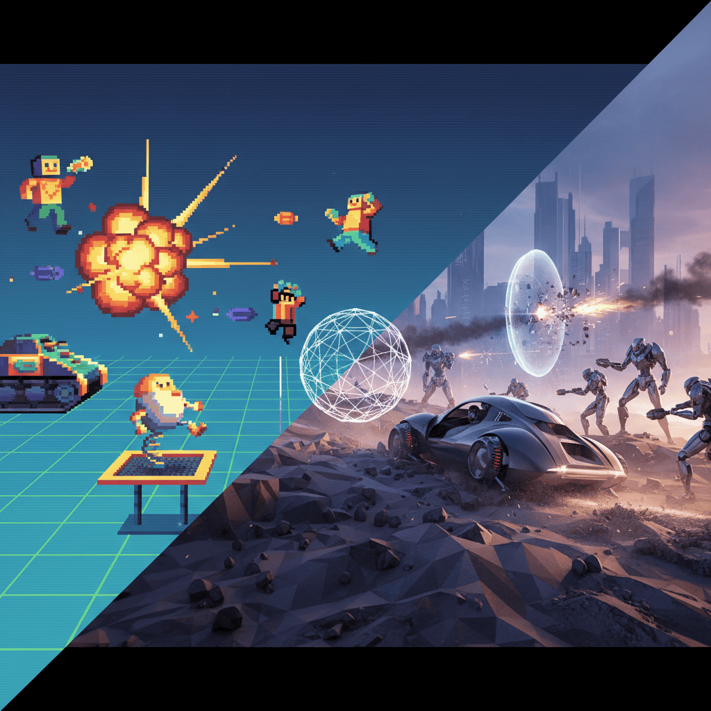 Evolution of arcade physics: pixelated to polygon graphics