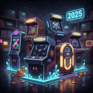 A close-up shot of a rare and well-preserved arcade machine, showcasing its vibrant artwork and control panel.