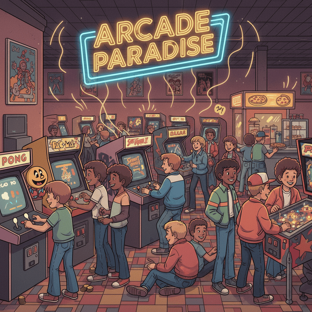 Retro arcade games: Pac-Man, Space Invaders, Galaga