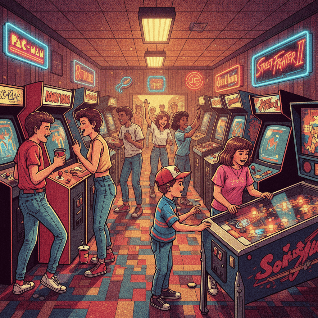 Retro arcade games: Pac-Man, Space Invaders, Galaga