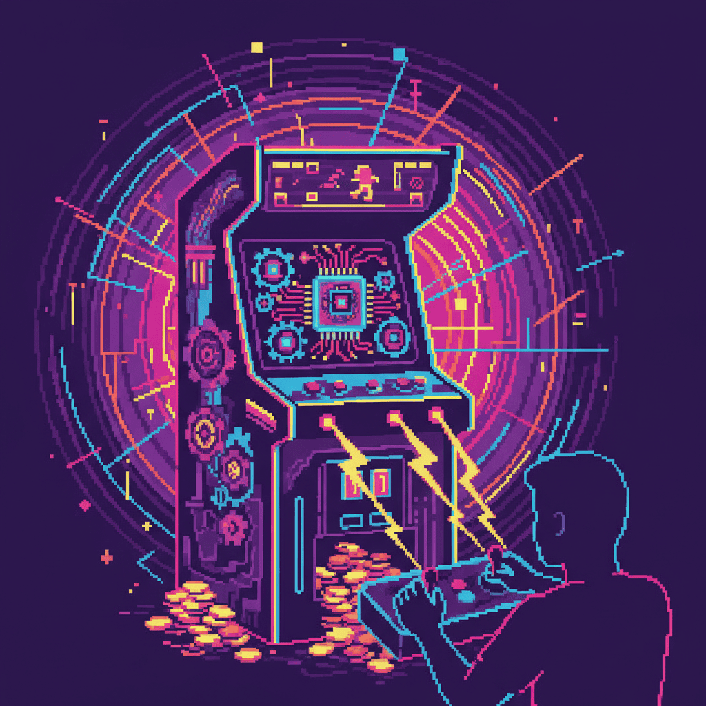 Retro arcade game design elements, buttons, joystick