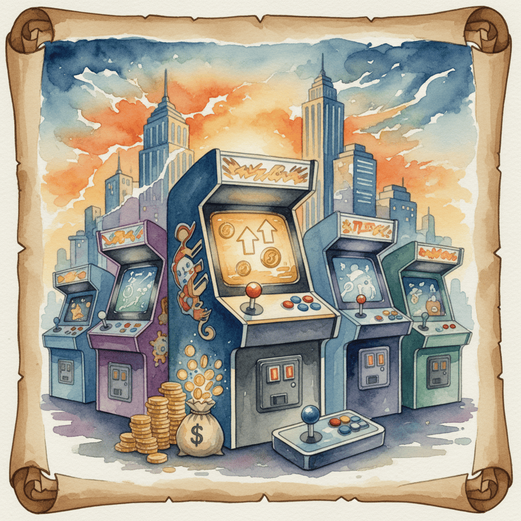A gleaming vintage arcade machine with vibrant graphics, ready to play.