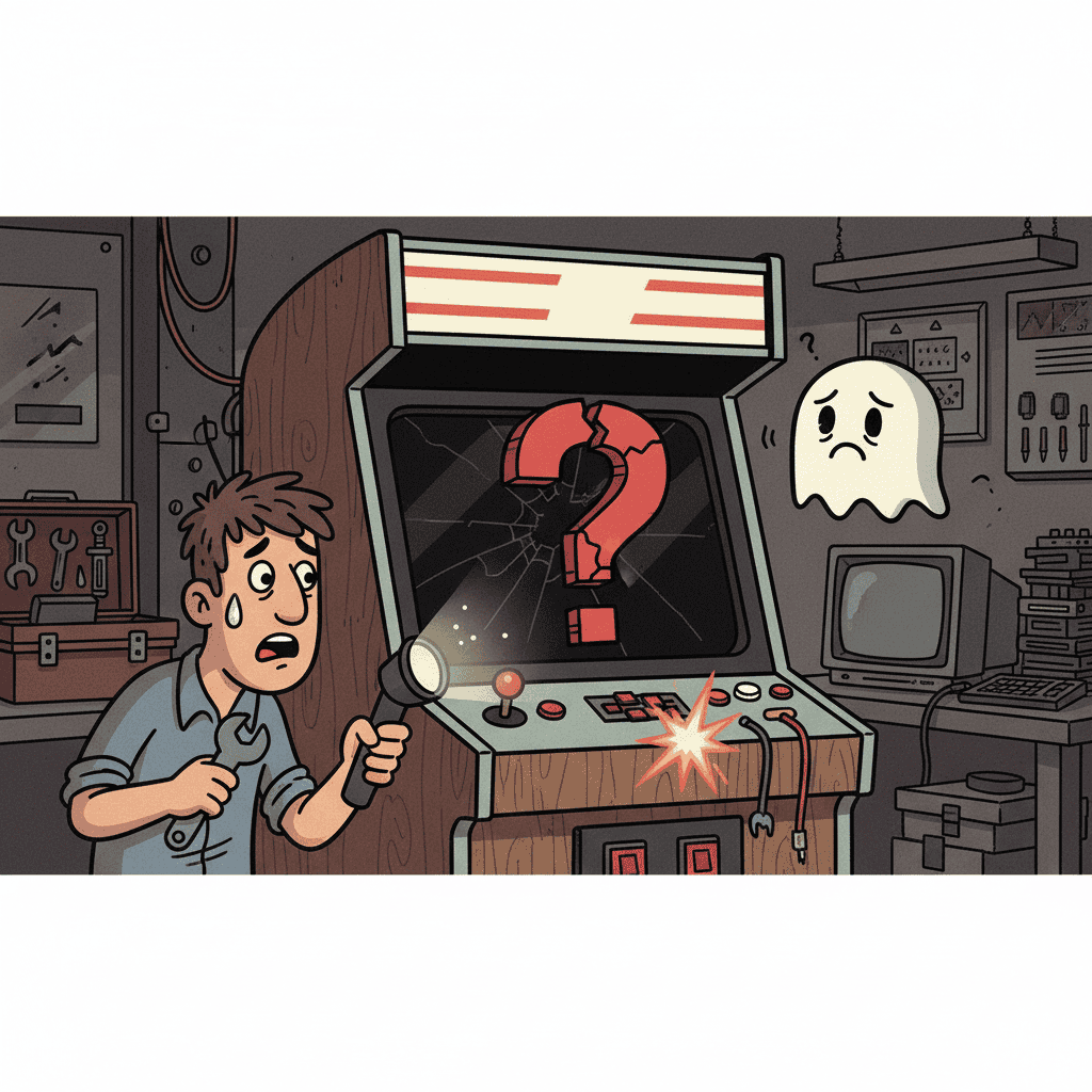Arcade machine with blank screen, troubleshooting display problems